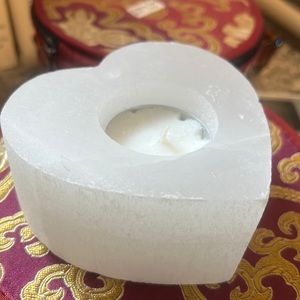 Selenite heart ❤️ tea light candle holder. Purification. Clearing. Gentle Strong